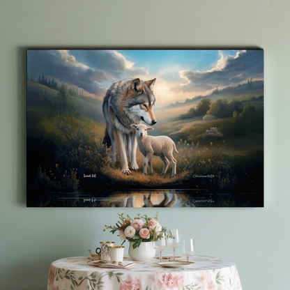Wolf and Lamb Reflection, Christian Wall Art, Gallery Wrapped Canvas, Isaiah 11:6
