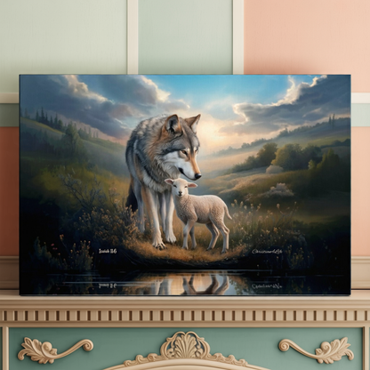 Wolf and Lamb Reflection, Christian Wall Art, Gallery Wrapped Canvas, Isaiah 11:6