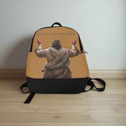 "Jesus Has My Back" Graphic design Christian Backpack (Choose Brown Shade)