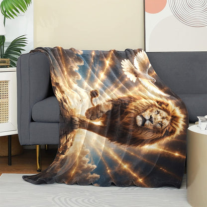 Lion of Judah, Holy Spirit, Clouds and Golden Rays -Ultra-Soft Micro Fleece Blanket (4 sizes)