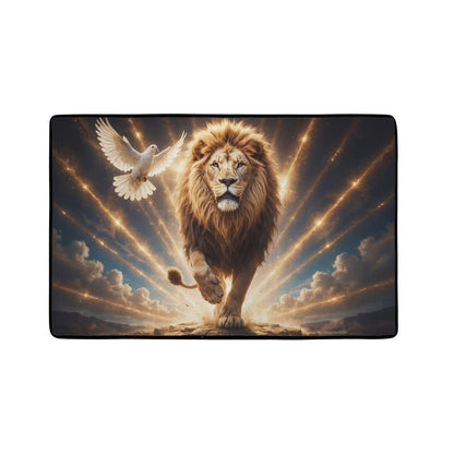 Lion of Judah and the Holy Spirit -Golden Rays and Clouds Small Area Rug with Black Binding (31"x20")