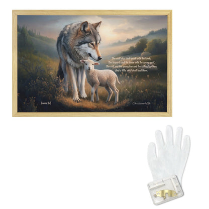Wolf and Lamb with Isaiah 11:6 Quote, Christian Canvas, Wooden Frame
