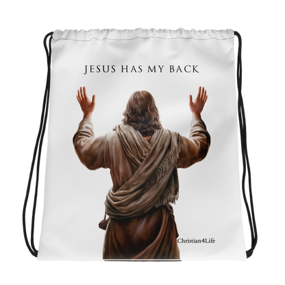 "Jesus Has My Back" Drawstring bag 15″ × 17″ (white) Bags Christian4Life