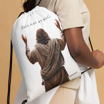 "Jesus Has My Back" Drawstring bag 15″ × 17″ (white) Bags Christian4Life