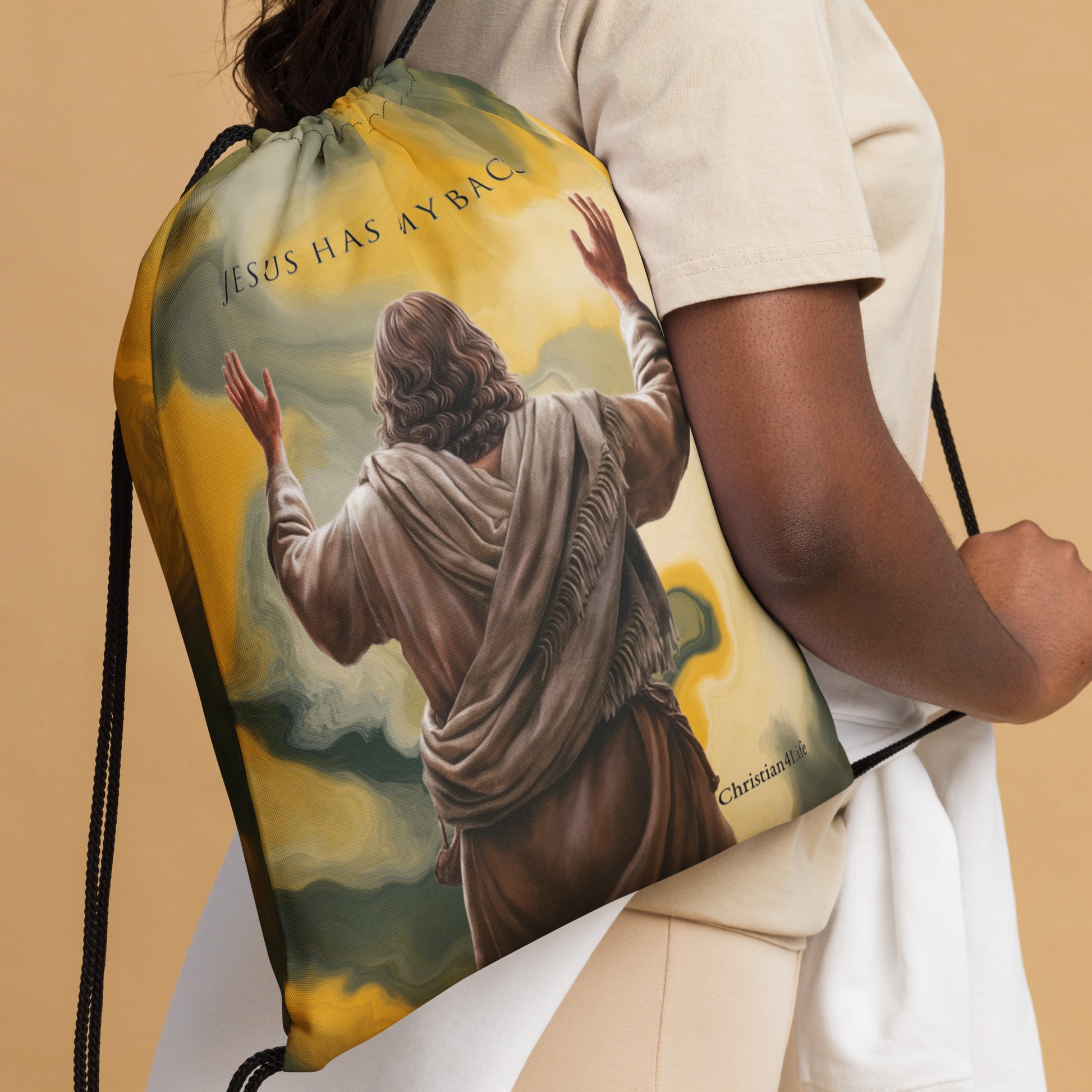 "Jesus Has My Back" Drawstring bag (earth tones) Bags Christian4Life