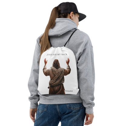 "Jesus Has My Back" Drawstring bag 15″ × 17″ (white) Bags Christian4Life