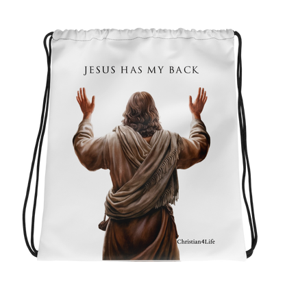 "Jesus Has My Back" Drawstring bag 15″ × 17″ (white) Bags Christian4Life