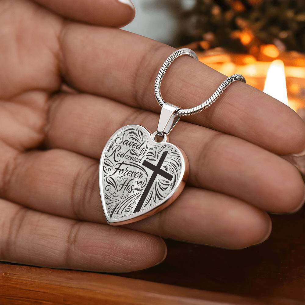 "Saved, Redeemed, Forever His" - personalized heart necklace