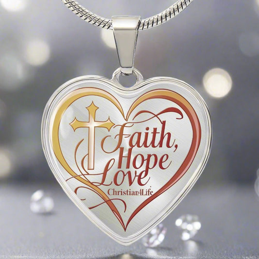 "Faith, Hope, Love" Heart Necklace with Your Personalized Message on the back