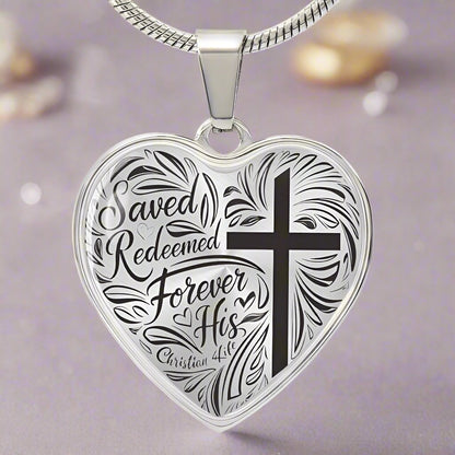 "Saved, Redeemed, Forever His" - personalized heart necklace