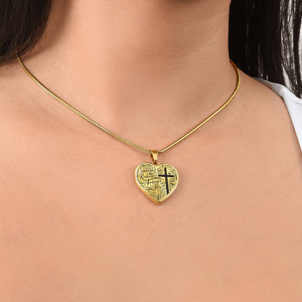 "Saved, Redeemed, Forever His" - personalized heart necklace