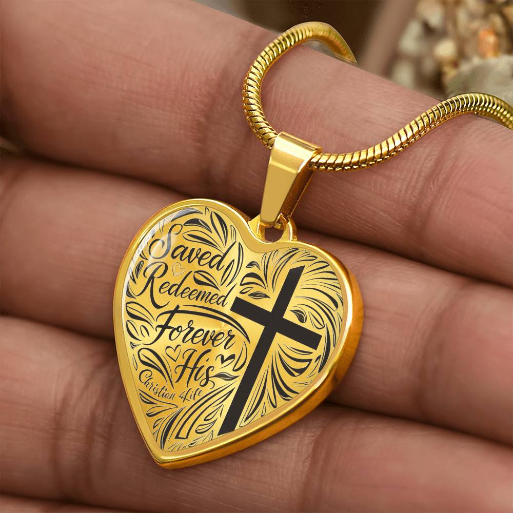 "Saved, Redeemed, Forever His" - personalized heart necklace