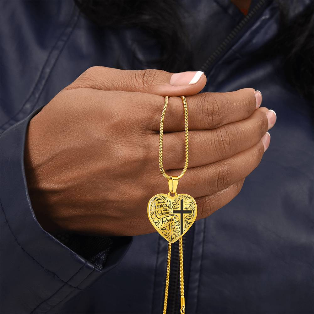 "Saved, Redeemed, Forever His" - personalized heart necklace