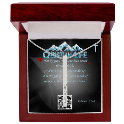 4 Sided Stick Christian Necklace - Engraved (REDEEMED BY GRACE, CALLED BY NAME +2)