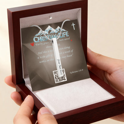4 Sided Stick Christian Necklace - Engraved (REDEEMED BY GRACE, CALLED BY NAME +2)