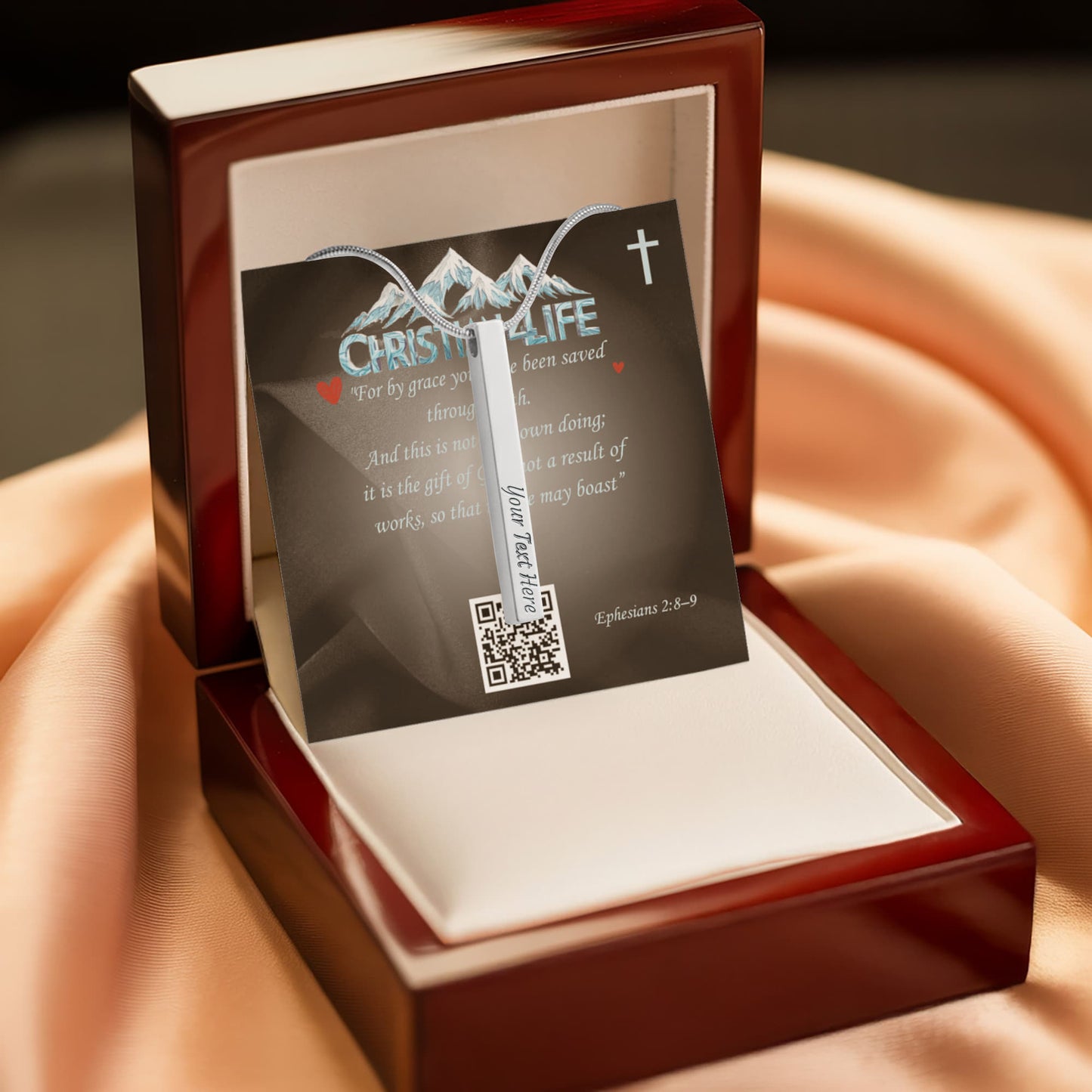 4 Sided Stick Christian Necklace - Engraved (REDEEMED BY GRACE, CALLED BY NAME +2)