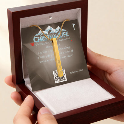 4 Sided Stick Christian Necklace - Engraved (REDEEMED BY GRACE, CALLED BY NAME +2)