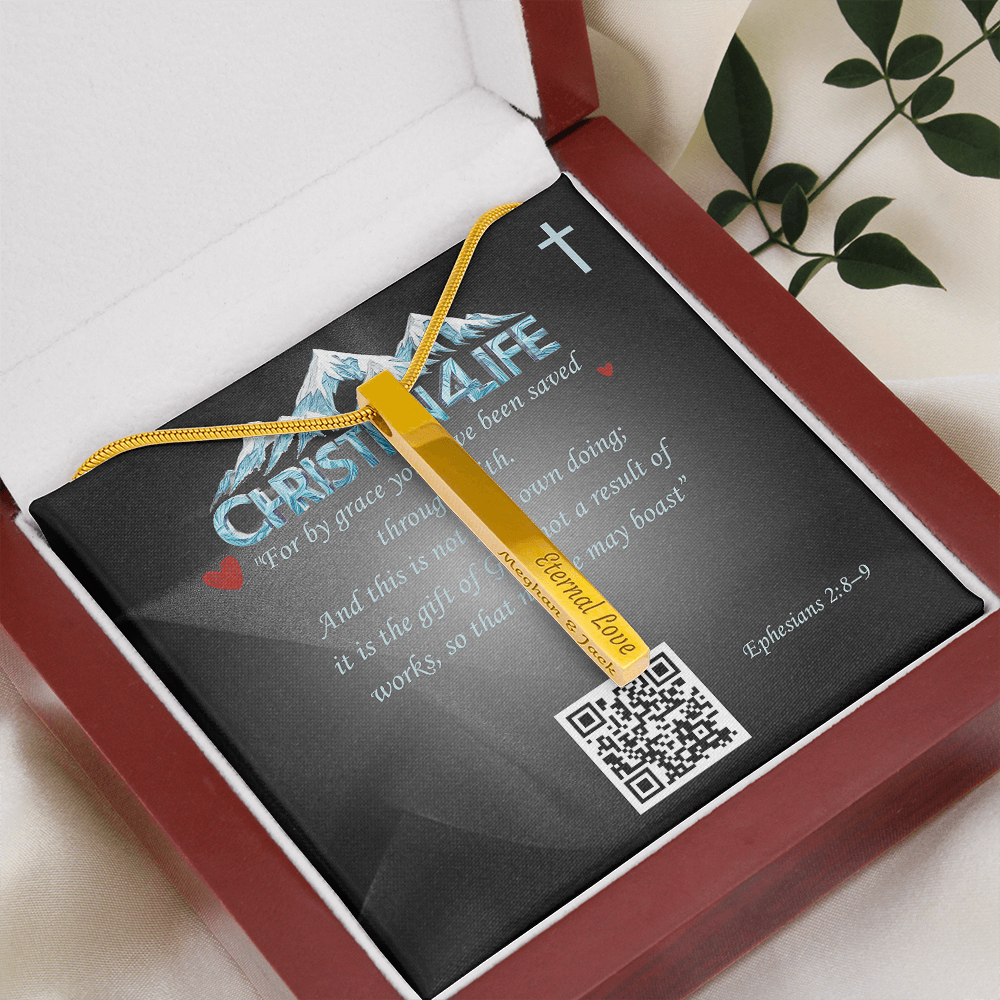 4 Sided Stick Christian Necklace - Engraved (REDEEMED BY GRACE, CALLED BY NAME +2)