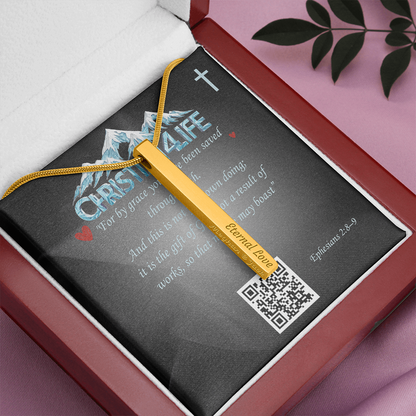 4 Sided Stick Christian Necklace - Engraved (REDEEMED BY GRACE, CALLED BY NAME +2)