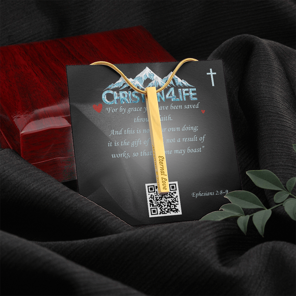 4 Sided Stick Christian Necklace - Engraved (REDEEMED BY GRACE, CALLED BY NAME +2)