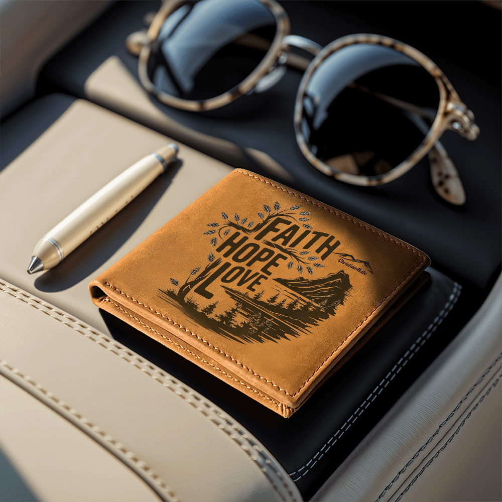 Faith, Hope, Love Christian Graphic Leather Wallet