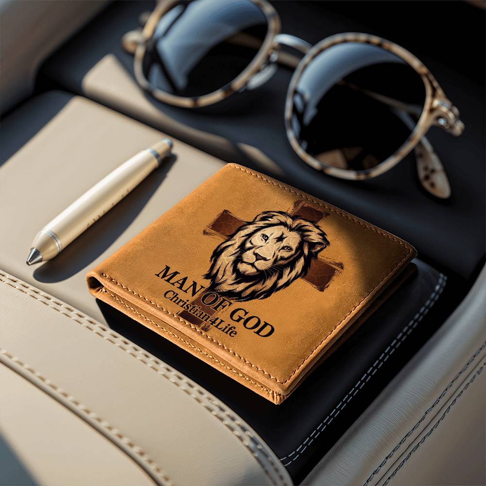 "Man of God" Lion and Cross collection Christian Graphic Leather Wallet - Christian gift