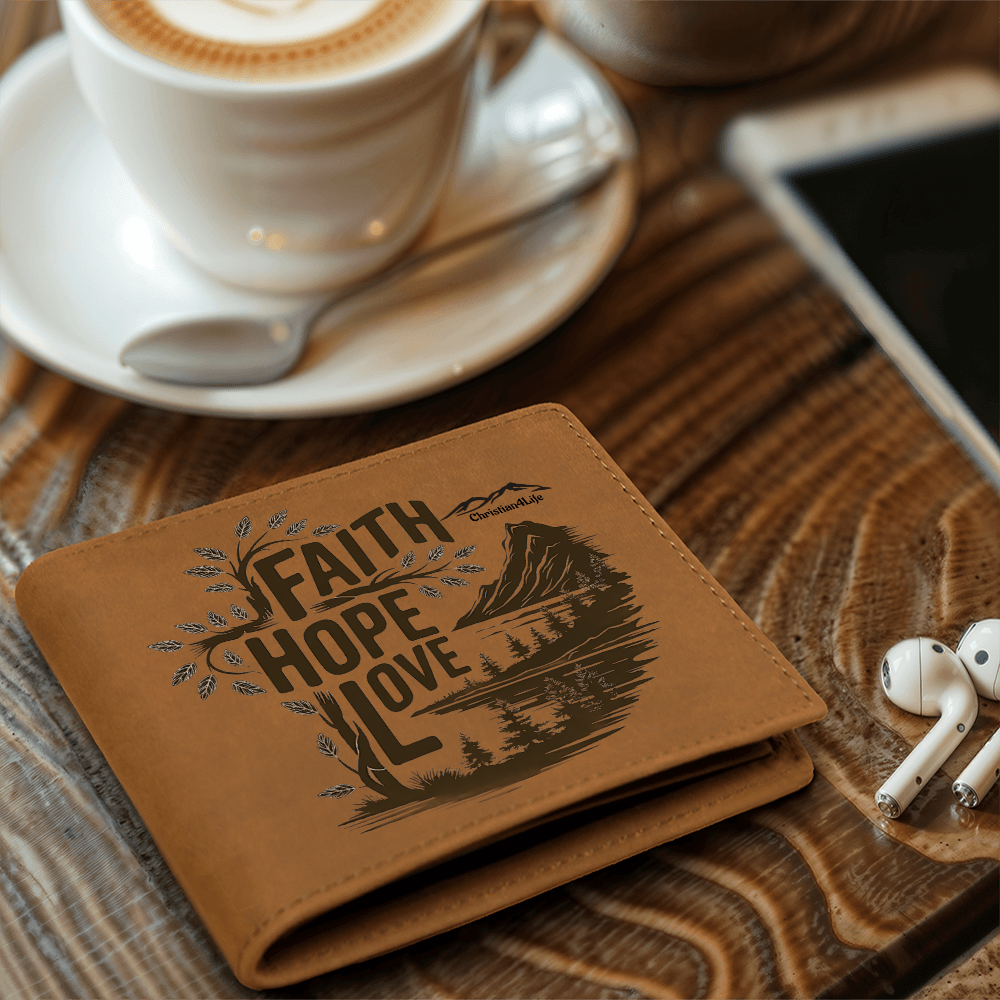 Faith, Hope, Love Christian Graphic Leather Wallet