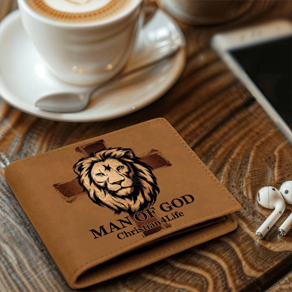 "Man of God" Lion and Cross collection Christian Graphic Leather Wallet - Christian gift