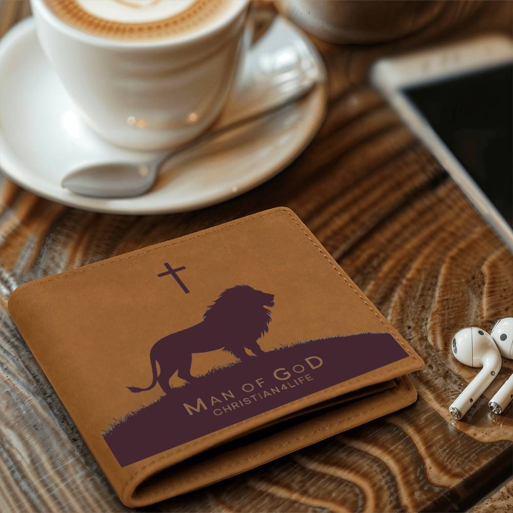 Man of God Lion and Cross Christian Wallet, Graphic Leather Wallet, Christian Gifts