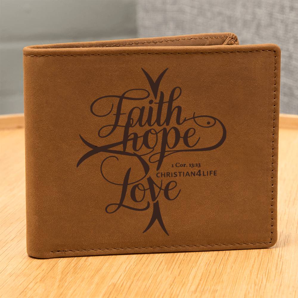 Christian "Faith, Hope, Love" Leather Wallet