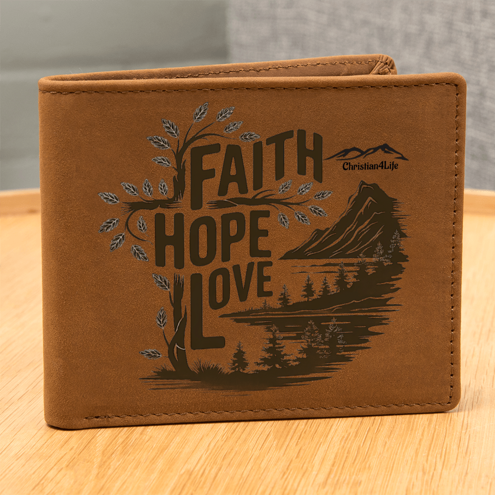 Faith, Hope, Love Christian Graphic Leather Wallet