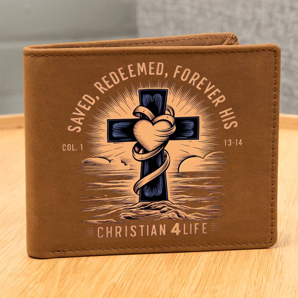 "Saved, Redeemed, Forever His" Christian Leather Wallet