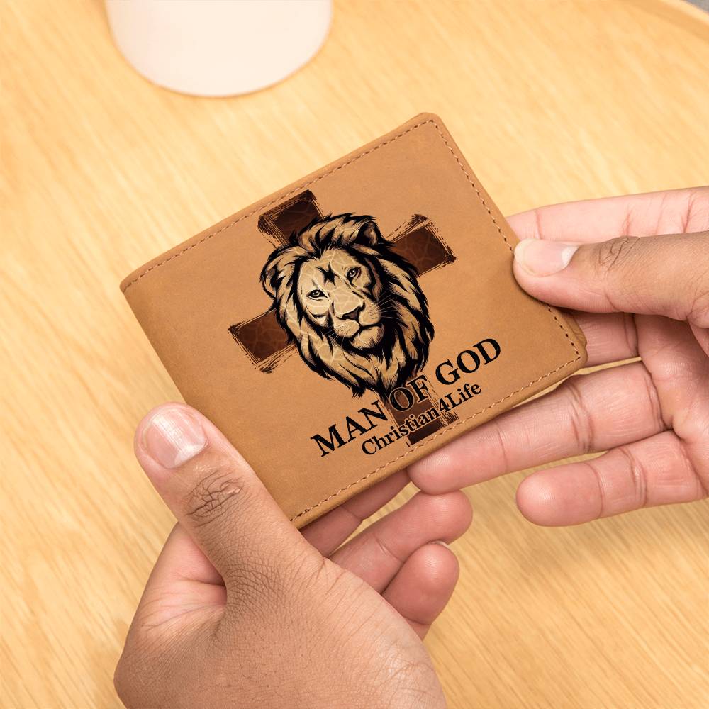 "Man of God" Lion and Cross collection Christian Graphic Leather Wallet - Christian gift