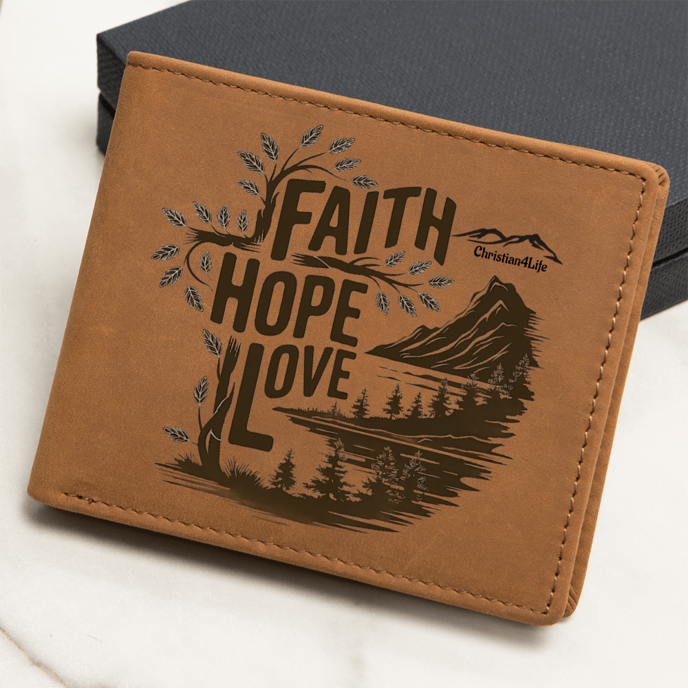 Faith, Hope, Love Christian Graphic Leather Wallet