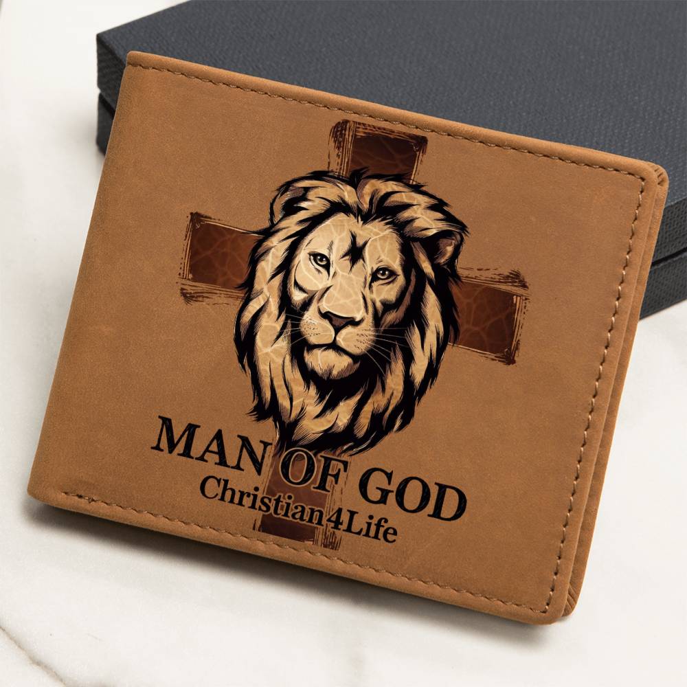 "Man of God" Lion and Cross collection Christian Graphic Leather Wallet - Christian gift