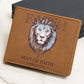 "Man of Faith" Lion and Cross Graphic Leather Wallet - Christian Leather Wallet, Christian Gift