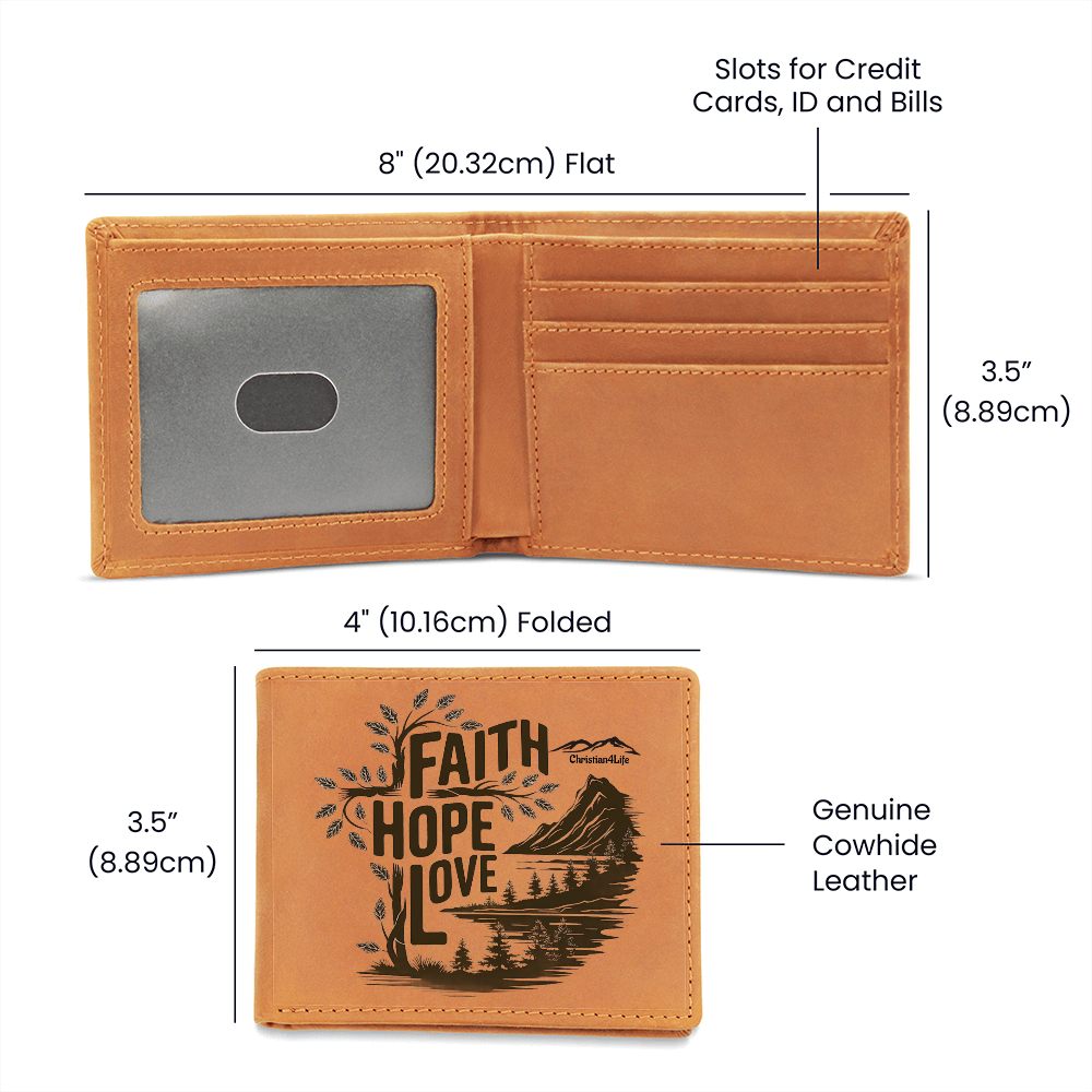 Faith, Hope, Love Christian Graphic Leather Wallet