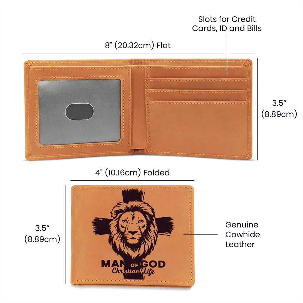 Lion and Cross Christian "Man of God" Graphic Leather Wallet