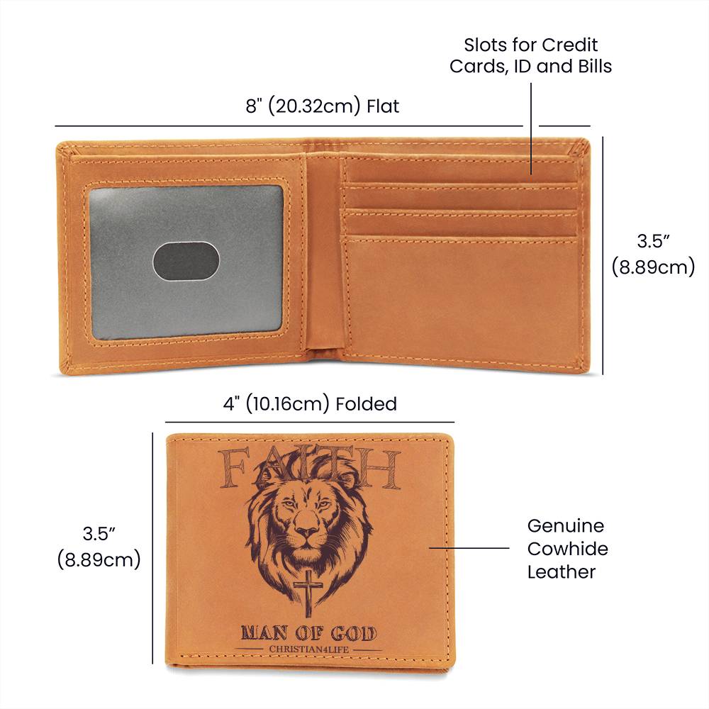 Lion and Cross "Man of God" Graphic Leather Wallet, Christian Gifts, Christian Wallet