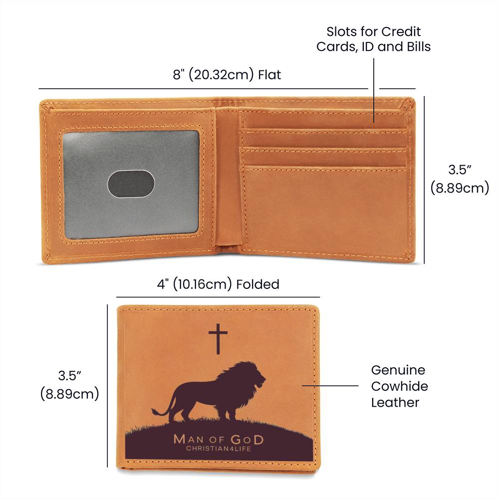 Man of God Lion and Cross Christian Wallet, Graphic Leather Wallet, Christian Gifts