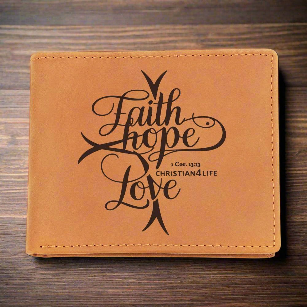 Christian "Faith, Hope, Love" Leather Wallet