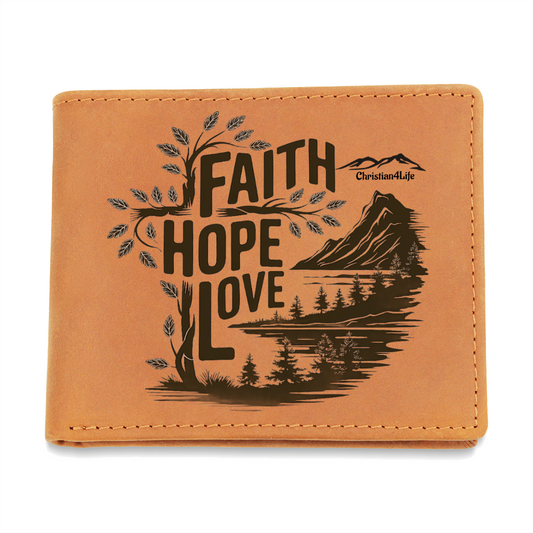 Faith, Hope, Love Christian Graphic Leather Wallet