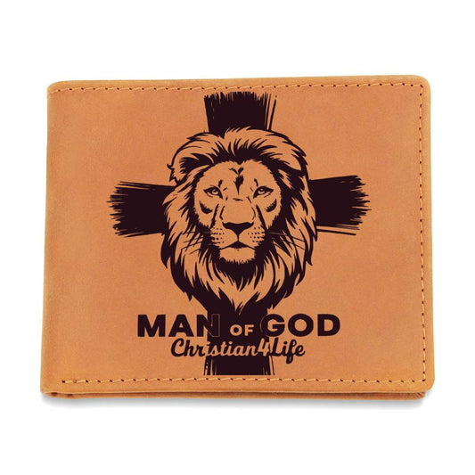 Lion and Cross Christian "Man of God" Graphic Leather Wallet