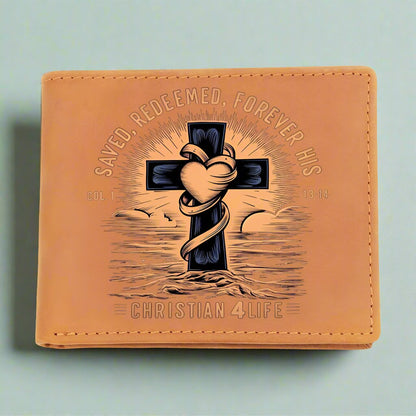 "Saved, Redeemed, Forever His" Christian Leather Wallet