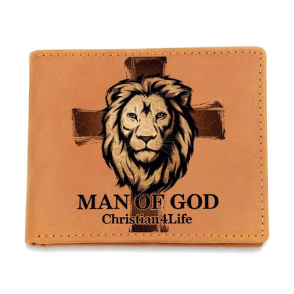 "Man of God" Lion and Cross collection Christian Graphic Leather Wallet - Christian gift