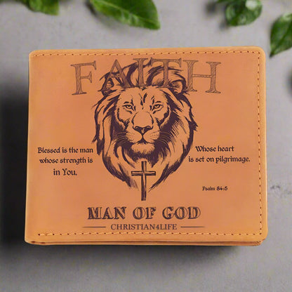 "Man of God" Graphic Leather Wallet, Christian wallet, Lion and Cross Christian gift