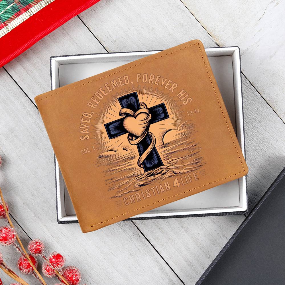 "Saved, Redeemed, Forever His" Christian Leather Wallet