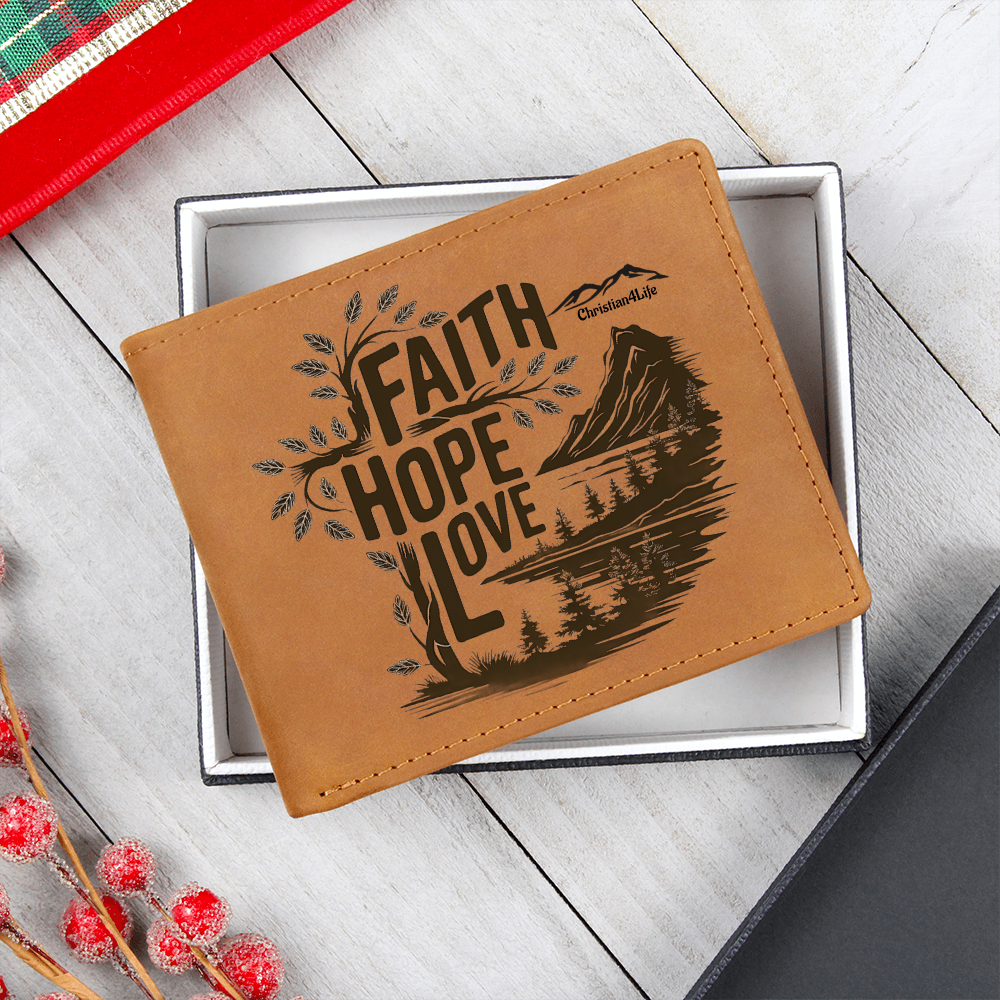 Faith, Hope, Love Christian Graphic Leather Wallet