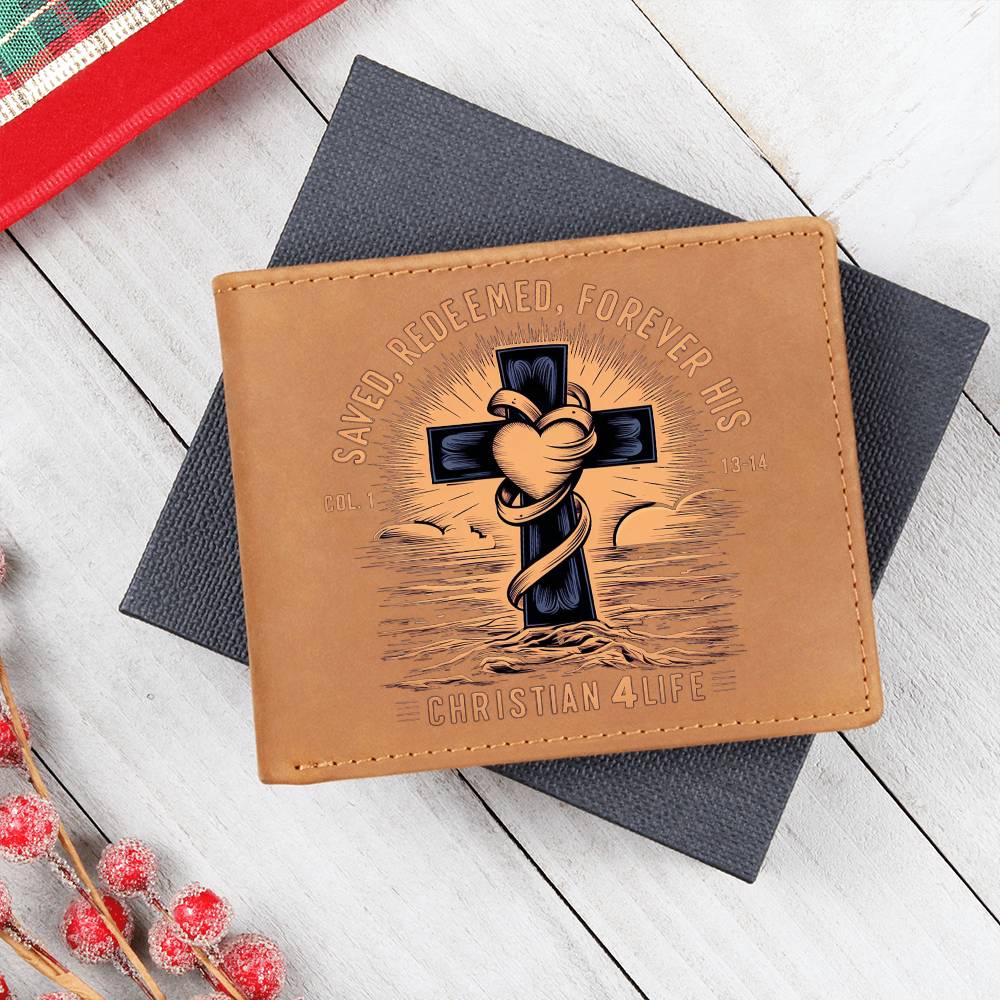 "Saved, Redeemed, Forever His" Christian Leather Wallet