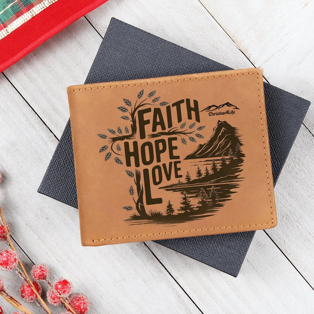 Faith, Hope, Love Christian Graphic Leather Wallet